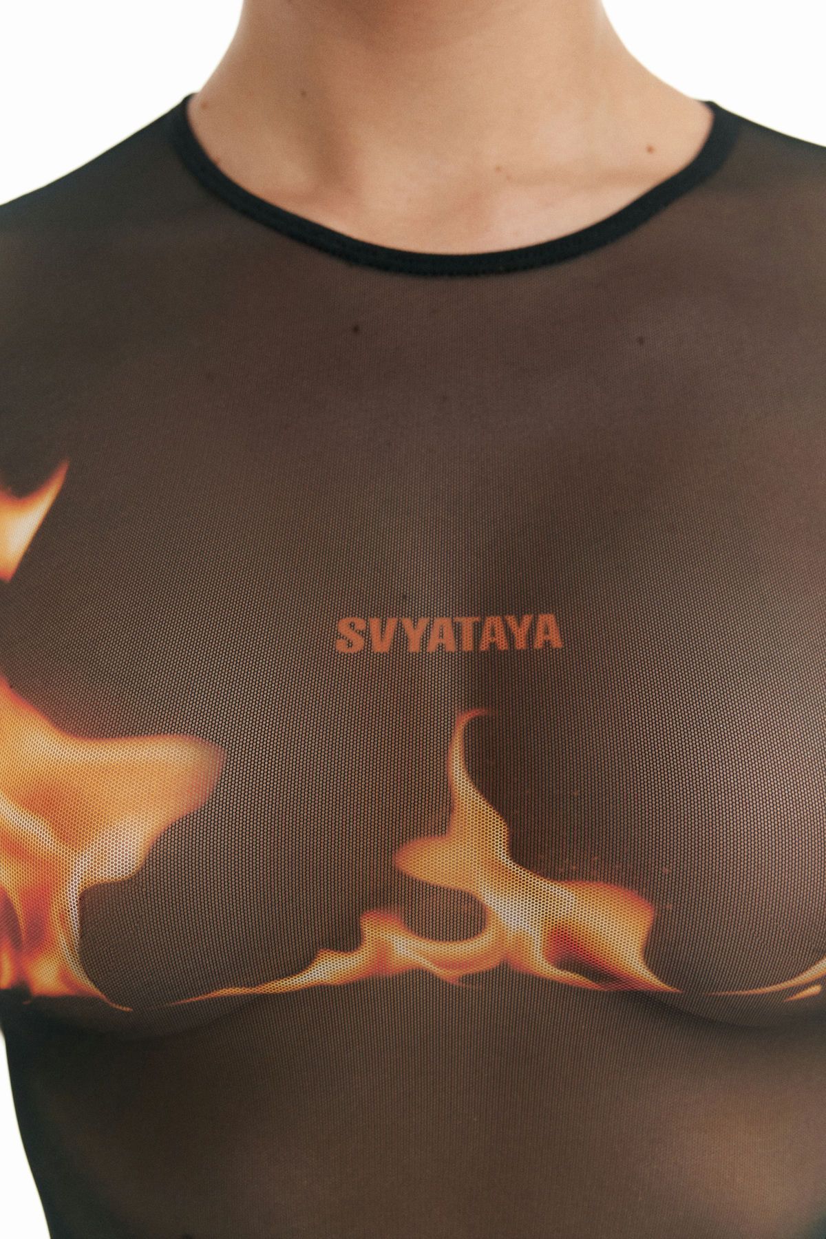 Mesh-Bodysuit mit FIRE SVYATAYA Aufdruck