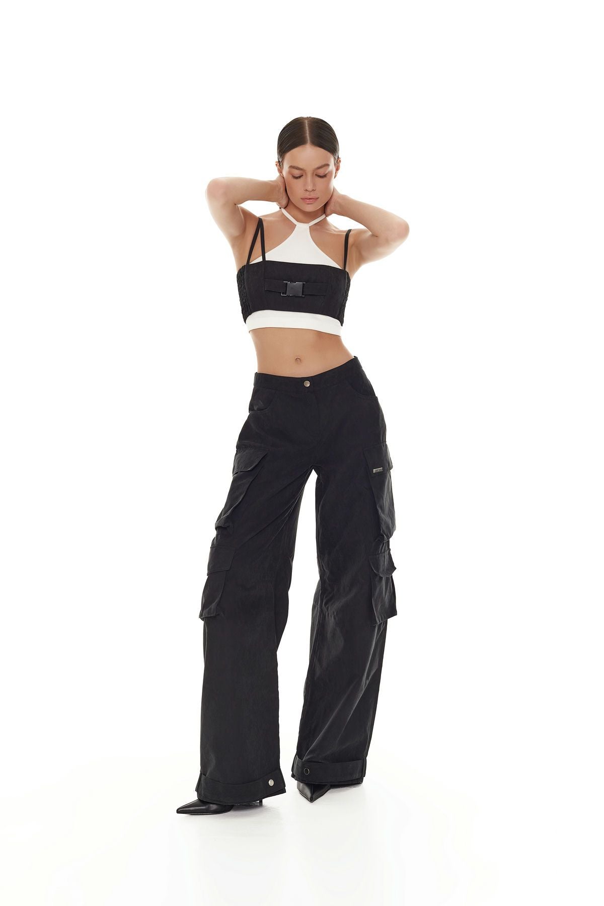 Elegant black top with refined contrasting detailing