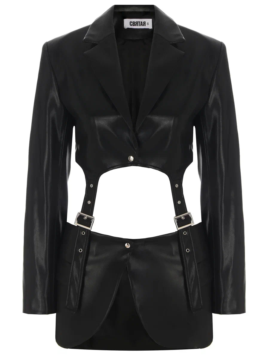 Jacke mit Akzentriemen aus Ökoleder