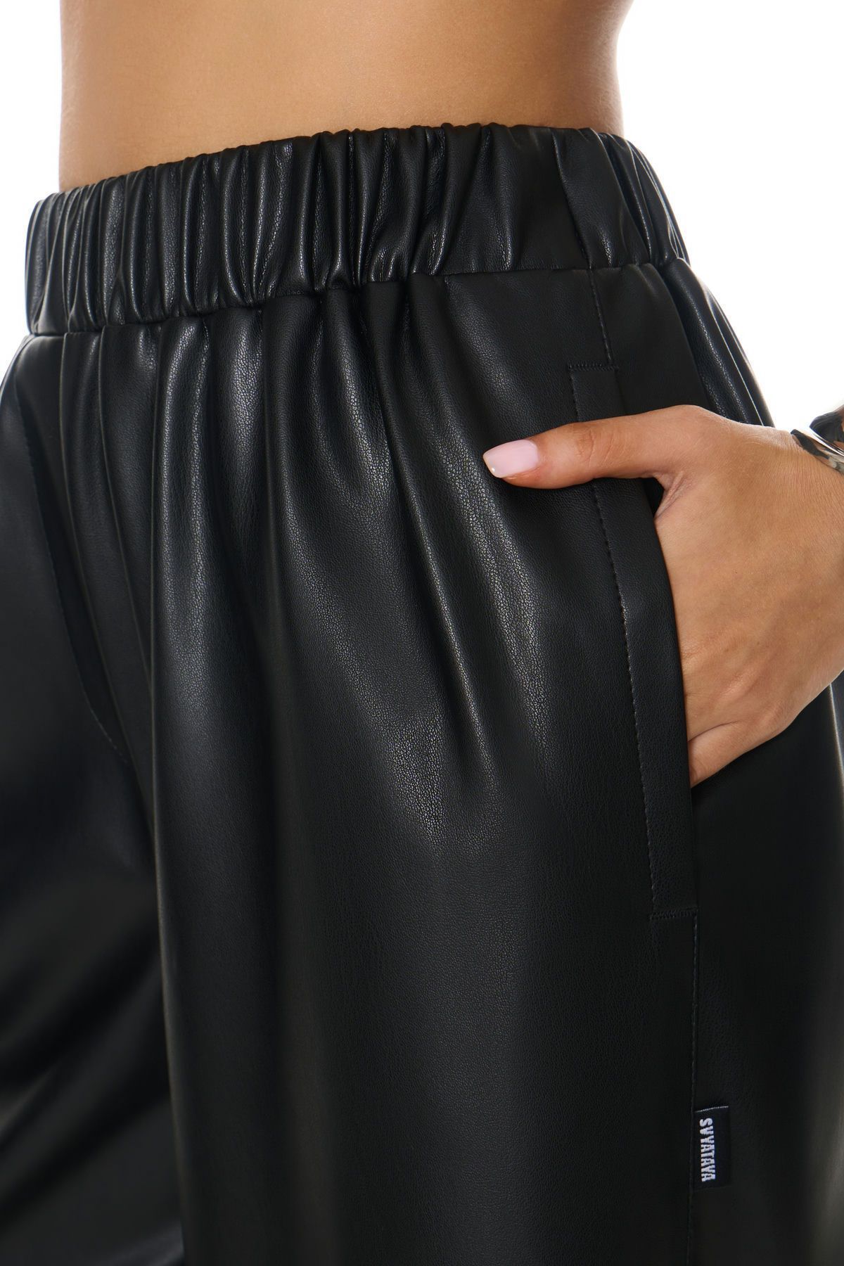 Straight-cut faux leather trousers