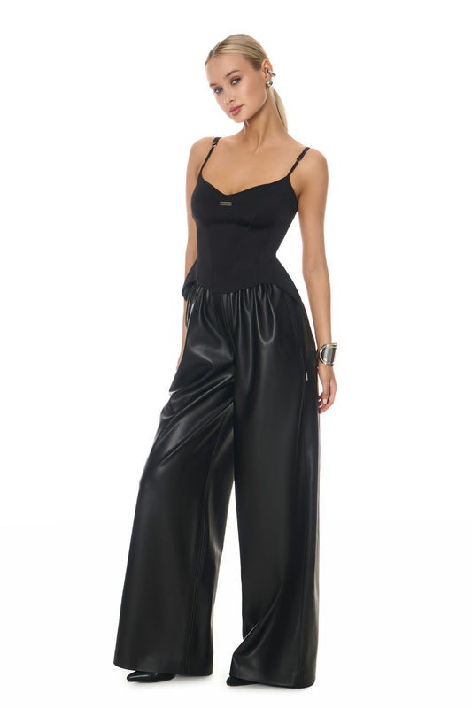 Straight-cut faux leather trousers