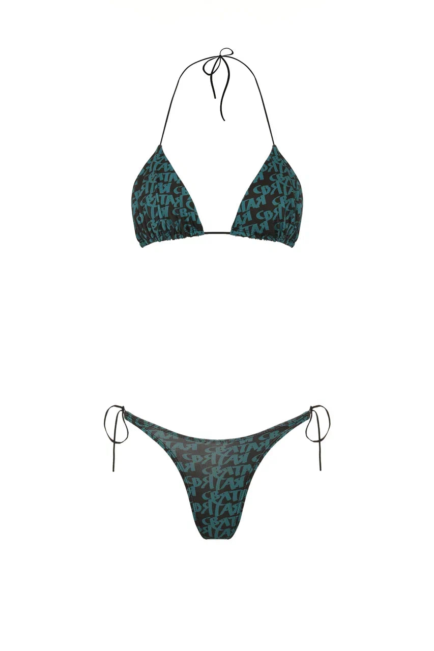 Turquoise Printed Luxury Swimsuit