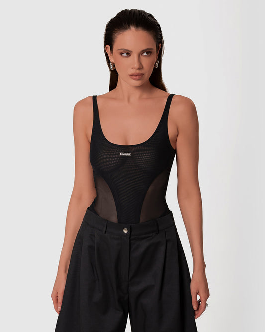 Luxurious mesh bodysuit with sculpted detailing