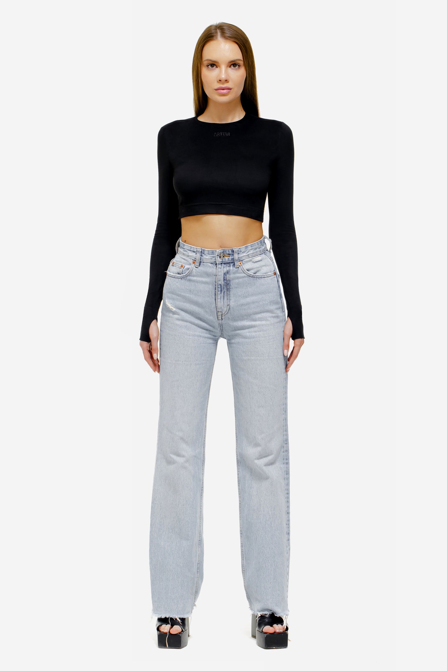 Top aus weichem Veloursleder, Schwarz