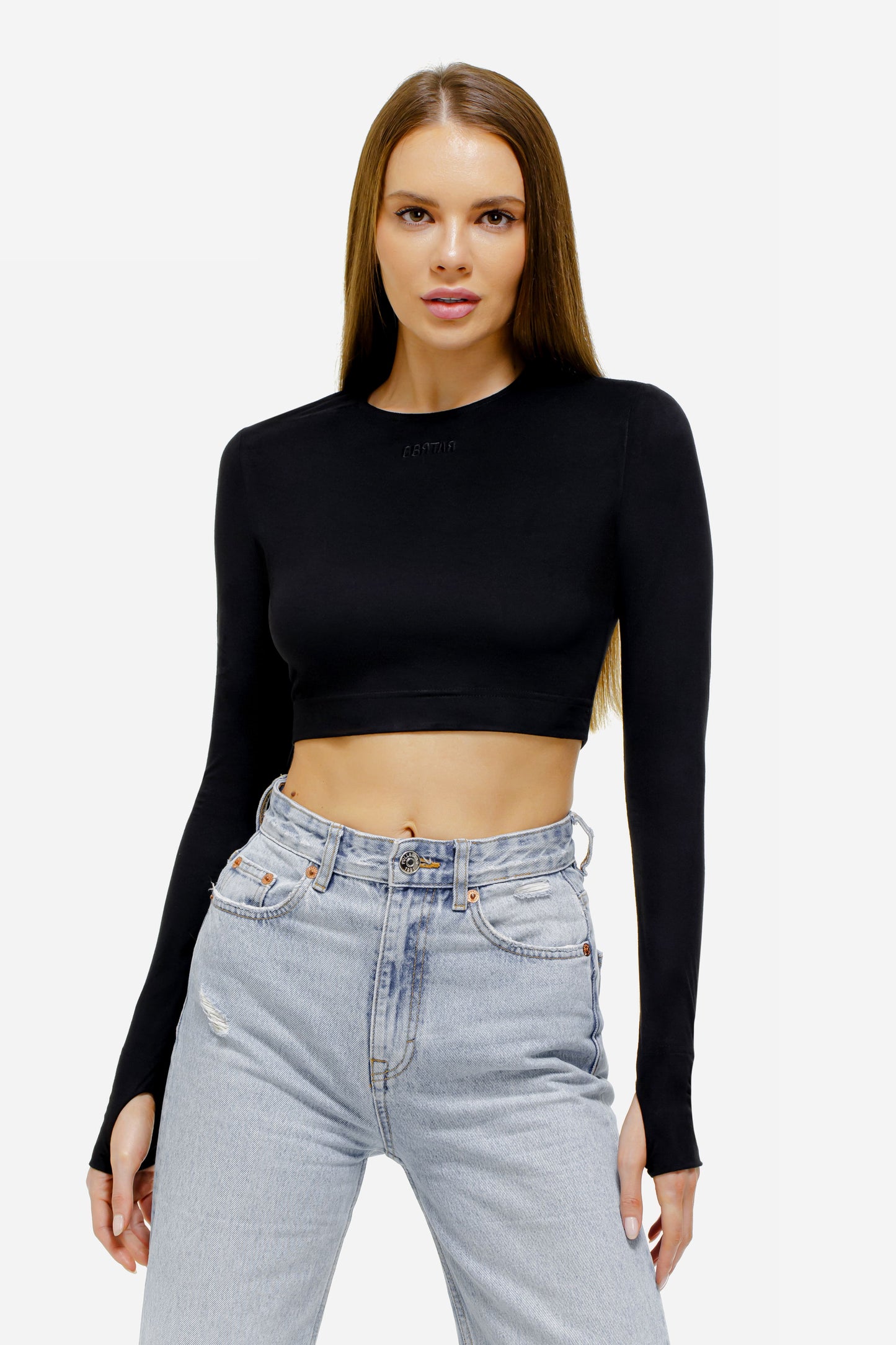 Top aus weichem Veloursleder, Schwarz