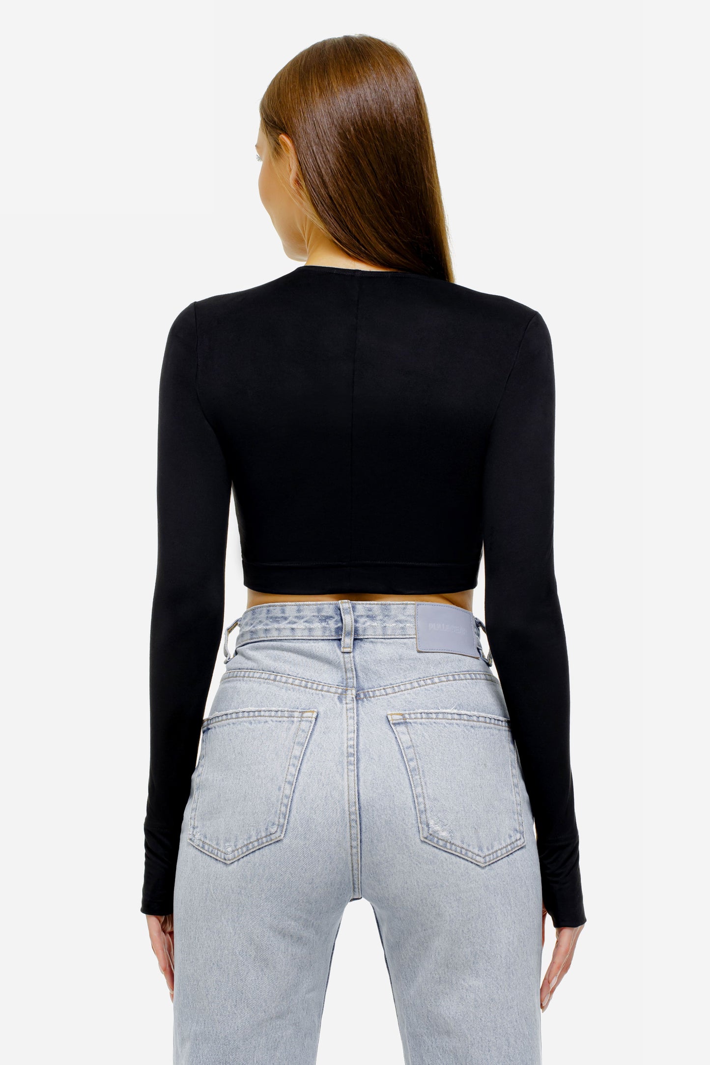 Top aus weichem Veloursleder, Schwarz