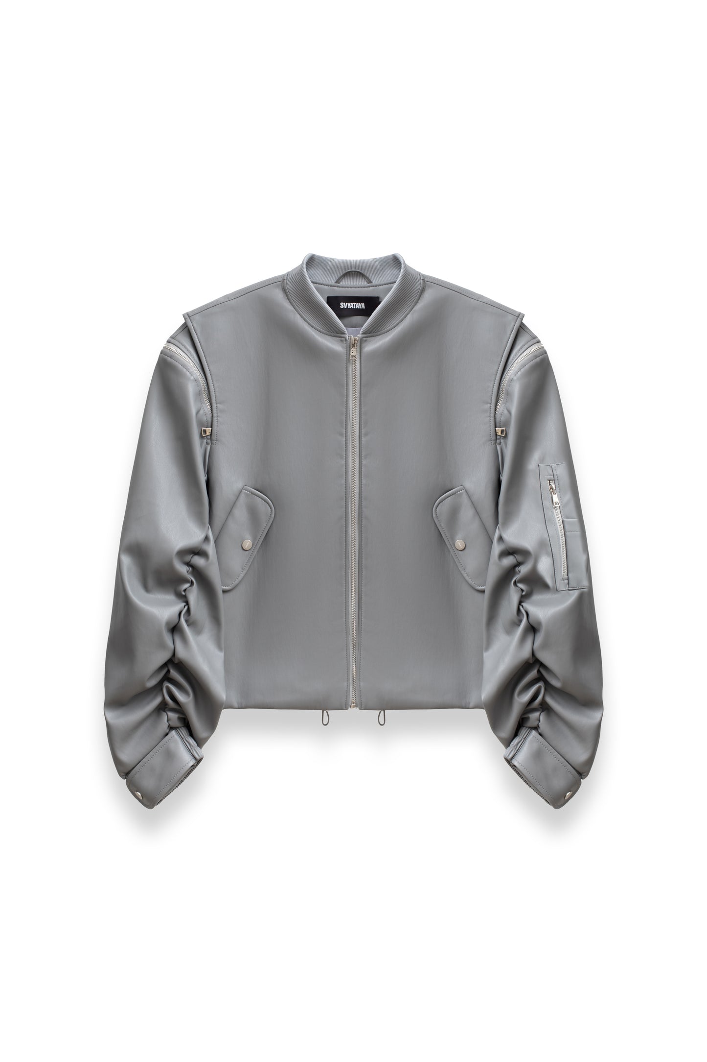 Grey eco-leather bomber jacket