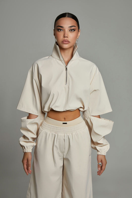 Geschlitzter Anorak, Beige